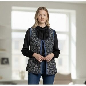 Adrianna Papell Occasions Paisley Beaded Silk Vest - size 8 Blue